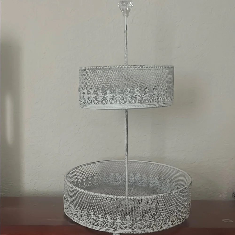 Stylish Two-Tier Silver Metal Stand